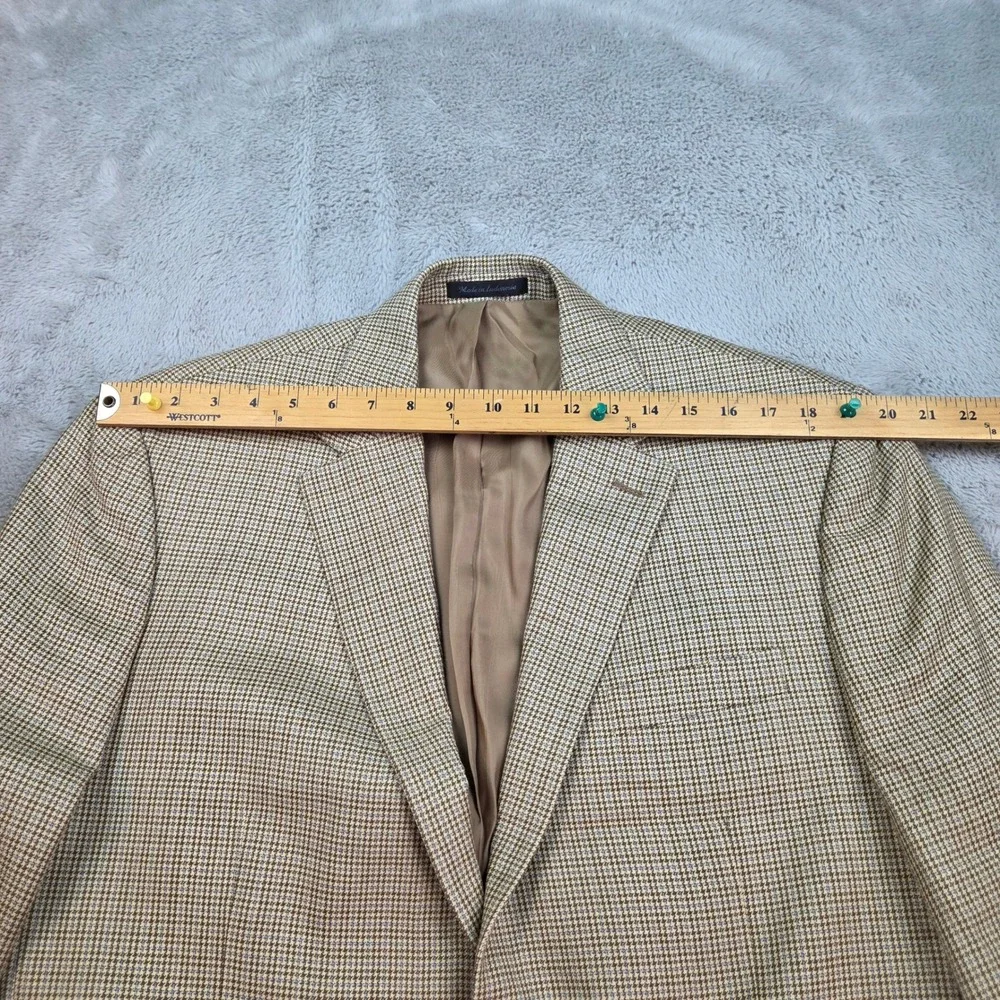 Lauren Ralph Lauren Silk Wool Sport Coat Mens 42R Houndstooth Blazer Tan Brown